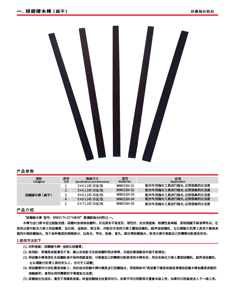 研磨硬木棒（扁平）